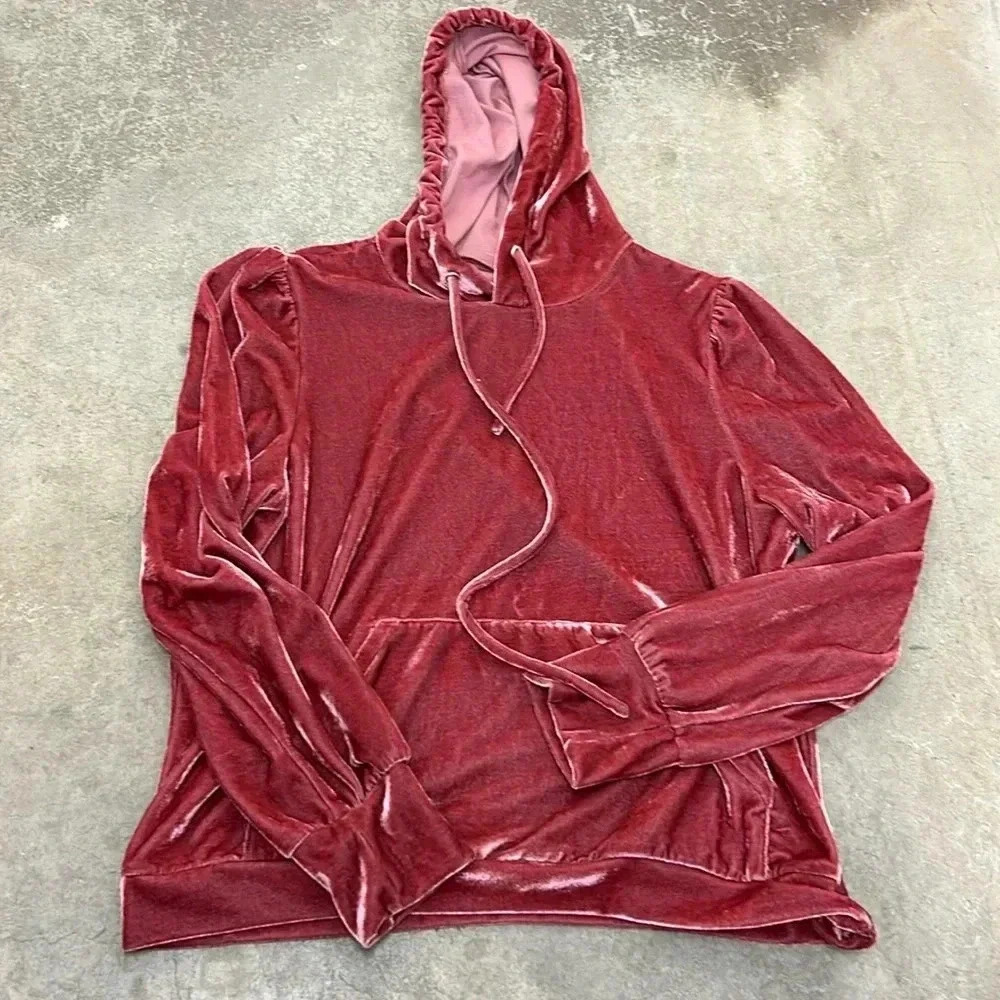 Greylin anthropologie velvet velour  puff shoulder hoodie
